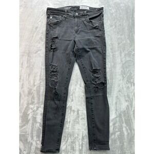 AG Jeans Womens Sz 30R Black Legging Ankle Super Skinny AG-ED Denim Distressed